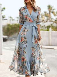 Mila - Blaues Midikleid mit V-Ausschnitt